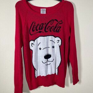 Coca Cola Women’s Size M Red White Polar Bear Face Pullover Sweater Classic!